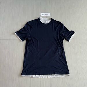 Men's navy blue with grey trimT-Shirt in silk blend